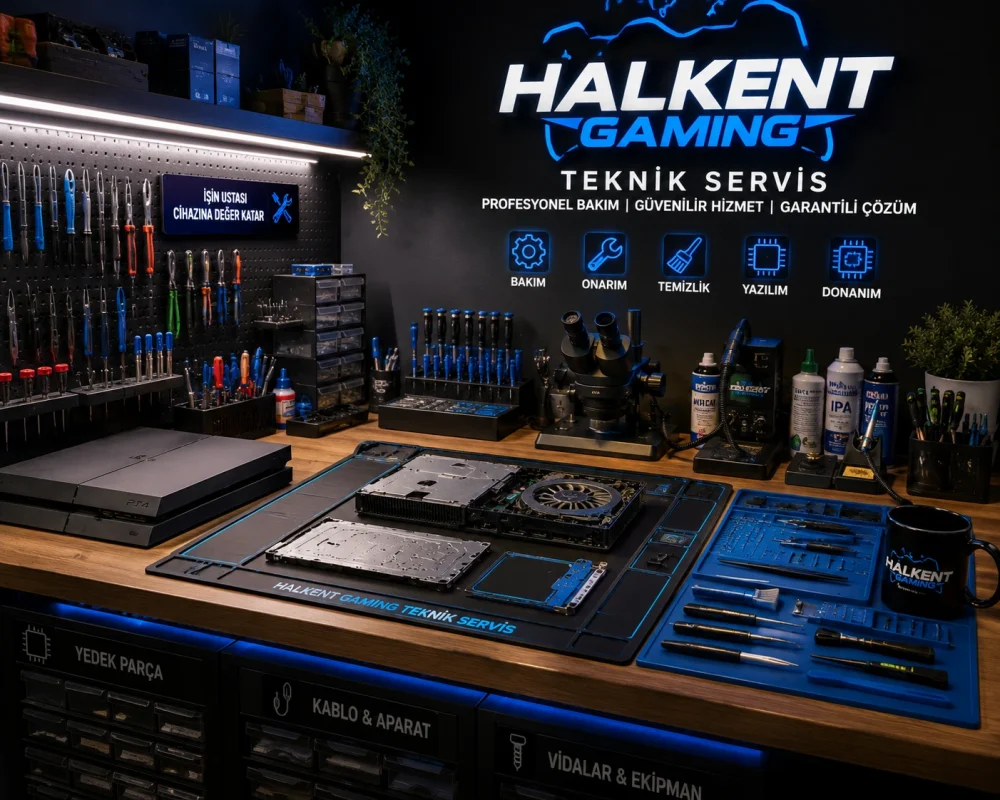 Halkent Gaming teknik servis atölyesi PS4 bakım masası