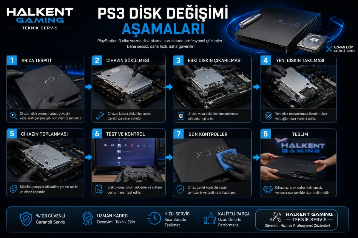 Halkent Gaming PS3 disk değişimi aşamaları teknik servis